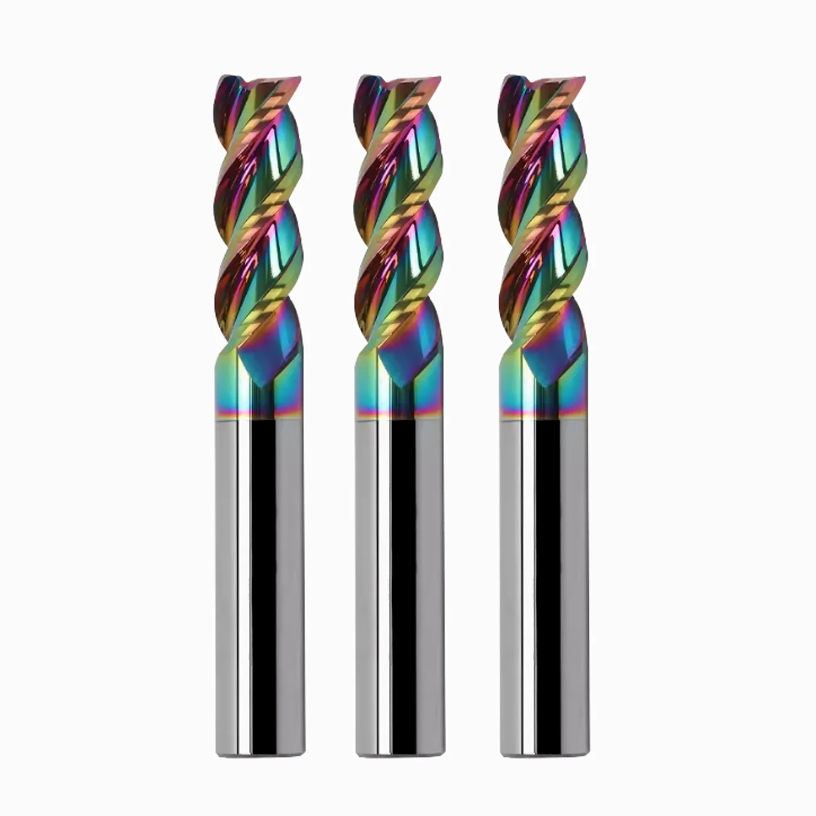 3pcs HRC55 20.0mm Tungsten steel Square Nose 3 Flutes Carbide End Mills with Nanco Colorful Coating CNC Bits for Plastic