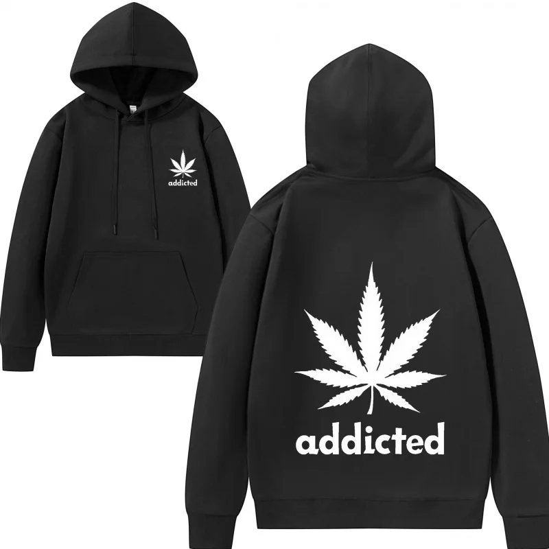 هوديي رجالي مدمن بتصميم أوراق الأعشاب، نسيج مسامي مريح مطبوع عليه أوراق شجر مدمن