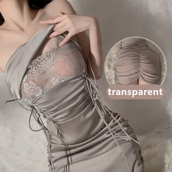 Camisón de lencería transparente para mujer, pijama erótico Sexy con cordón, Camisón con tirantes de encaje ajustado, pijamas para niña dulce