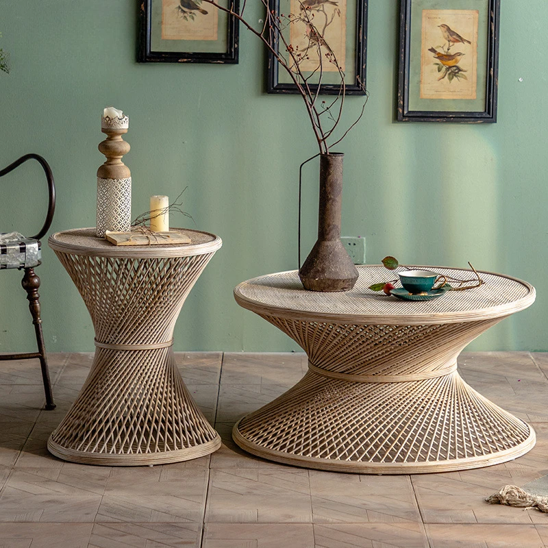 

small unit living room circular table, homestay hotel lobby side table, modern and simple rattan woven small coff