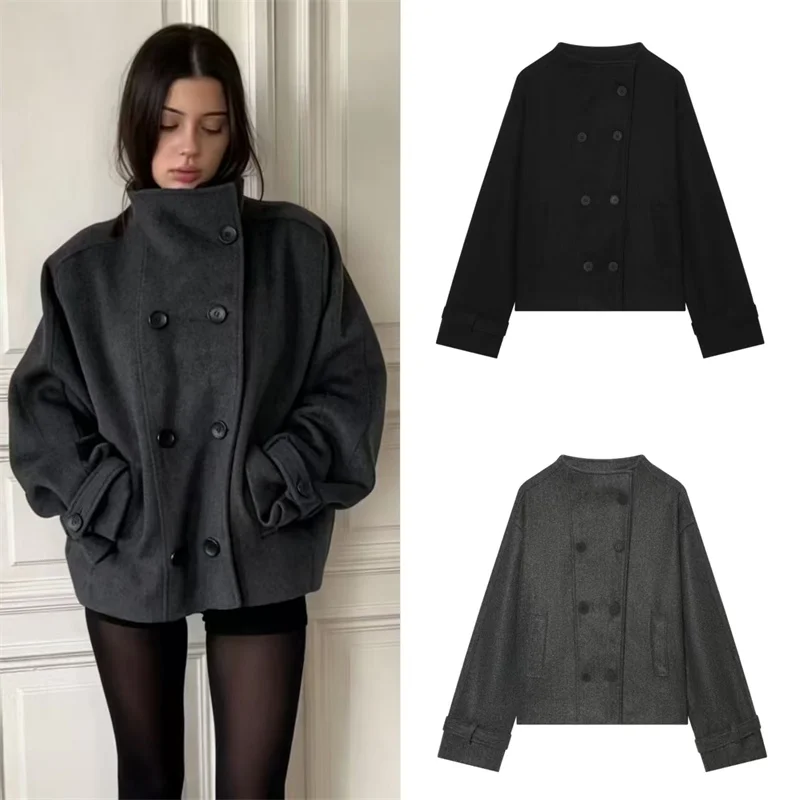 Guobioziy Women's Coat 2026 Fall/Winter New Arrival Solid Color Long Sleeve Simple Loose French Romantic Wool Parka Elegant