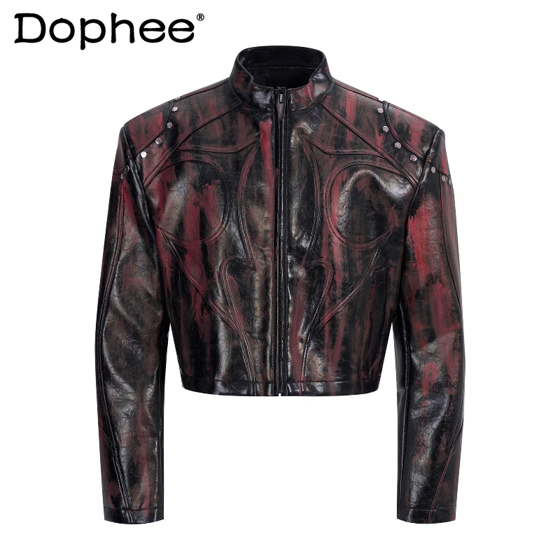 

Мужские осенние новые кожаные куртки с подкладкой на плечах 2025, мужские стильные трендовые мотоциклетные куртки с воротником-стойкой, шикарные пальто из искусственной кожи