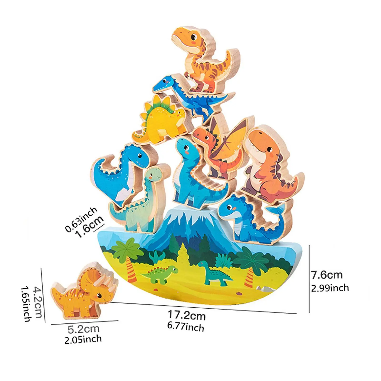Bloc d'équilibre en bois, jouet d'apprentissage précoce, dinosaure en bois, reconnaissance sensorielle pour enfants d'âge préscolaire, filles et garçons, cadeaux d'anniversaire