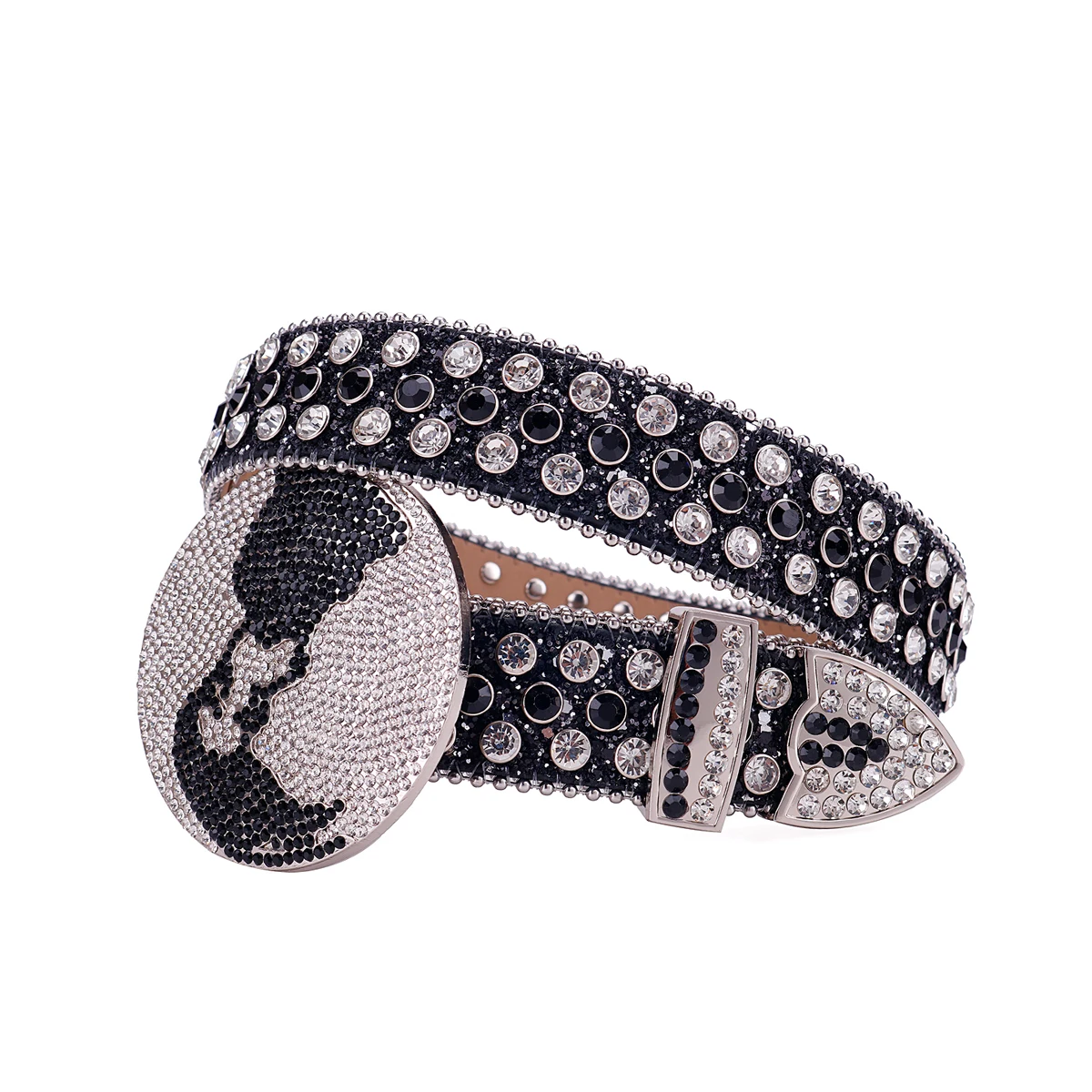 

Men and Women Sparkle Round Buckle Rhinestone Belt Fashion Bling Rhinestone Earth Buckle Belt for Jeans Ideal choice for Gifts