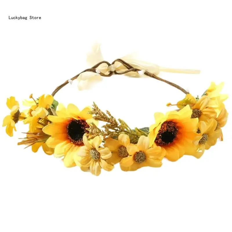 Yellow Flower Hairband for Travel Photography Realistic Flower Headband for Girls Model Show Wedding Party Jewelry