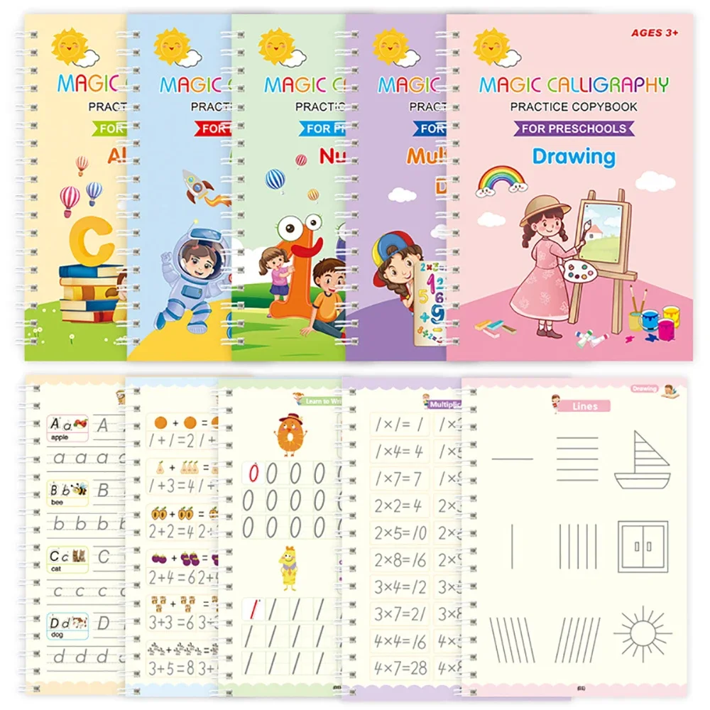 Livro de Escrita de Caligrafia Mágica Infantil, Caderno Reutilizável, Montessori, Prática Educacional, Matemática, Inglês, Brinquedos