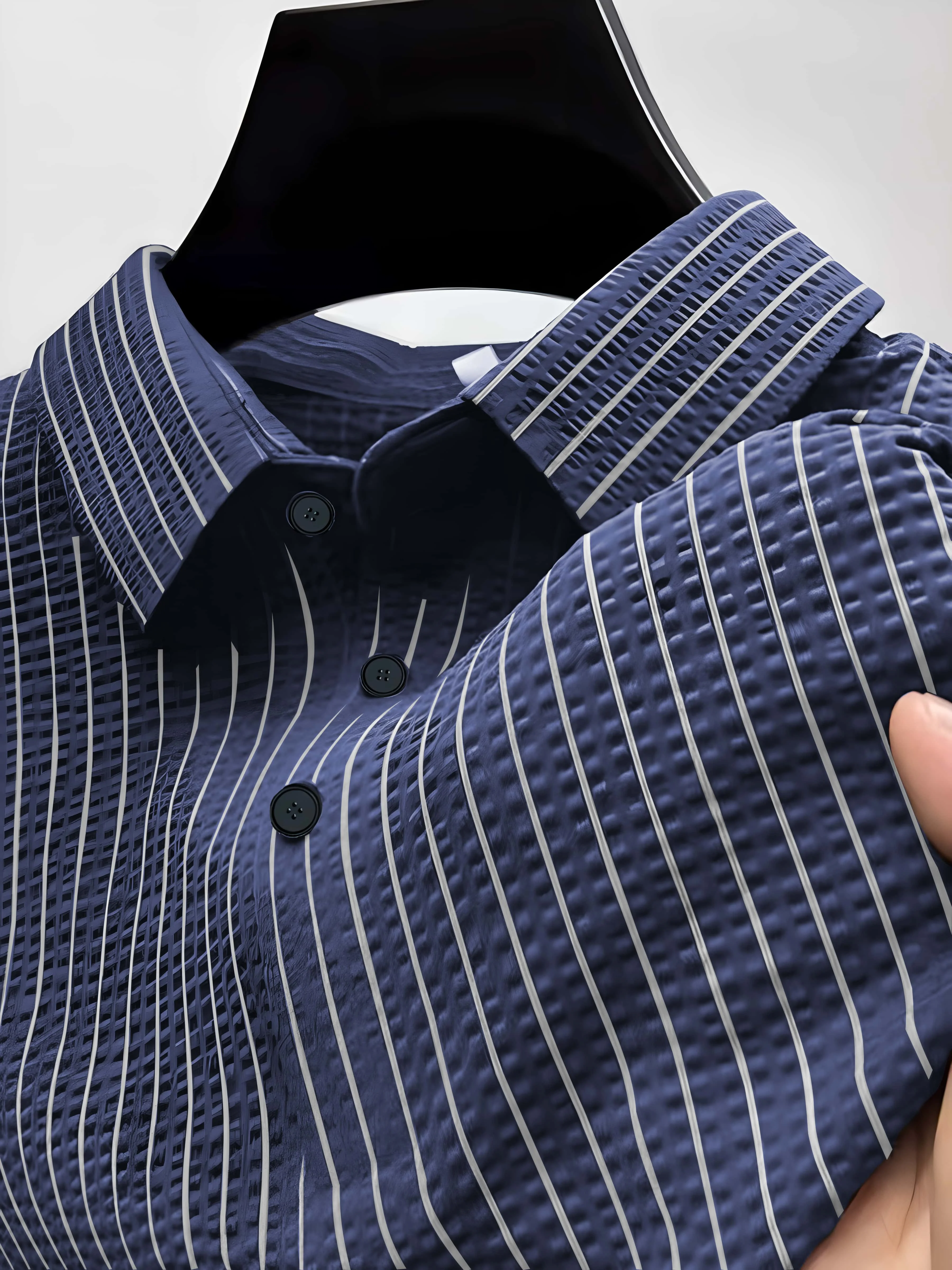 2025 New Fashion Summer High-End Ice Silk Striped Men's Polo Shirt Breathable Sweat Absorbent Golf Casual Sports Polo Shirt