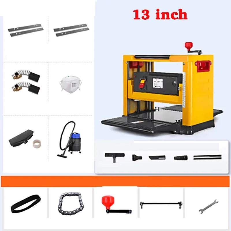 2 KW 13 inch woodworking press planer portable electric planing machine desktop planer sheet surface planer + vacuum cleaner