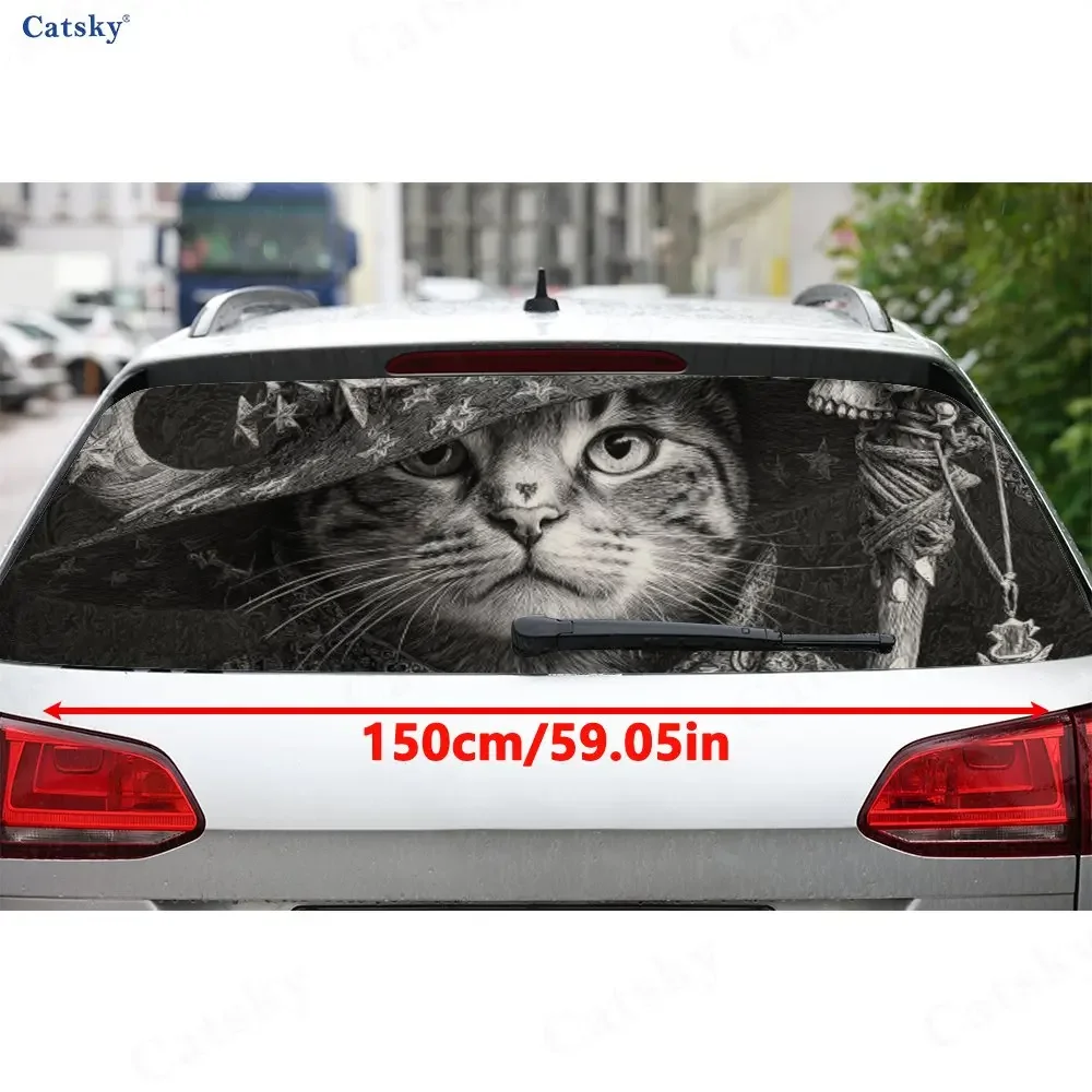 Magic Wand Cat Colorful Car Rear Window Sticker, Waterproof Self-adhesive Window Film, Vehicle Decoration, Graffiti Film, Gift f