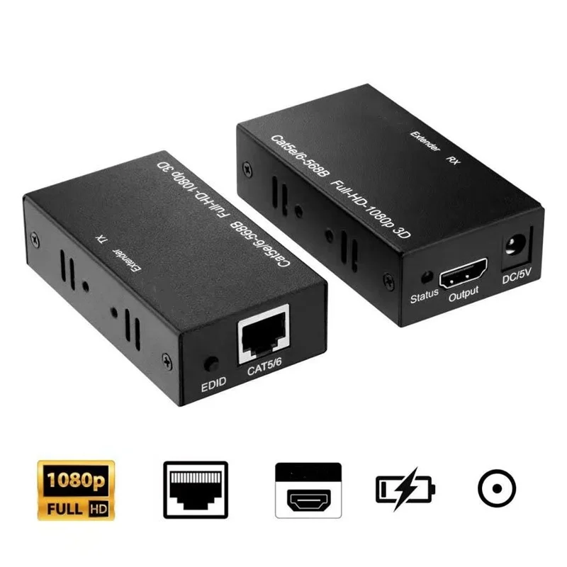 60M HDMI-compatible Extender RJ45 Ports Network HD 1080P HDMI-compatible to RJ45 Network Extender by CAT5e CAT6 LAN Extensor for