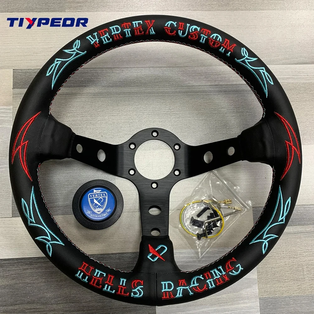 TIYPEOR JDM Latest Version VERTEX Microfiber Leather Car Steering Wheel Deep Dish Drift Steering Wheel 330mm Diameter Volante