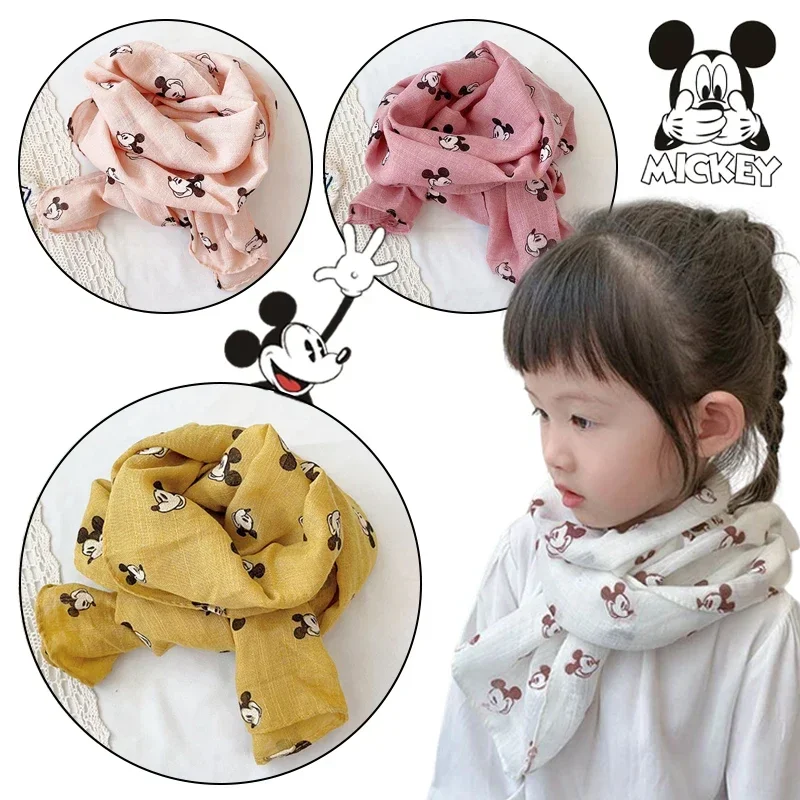 Disney Mickey Mouse Scarf Cartoon Anime Shawls Wraps Foulard Headband Cotton Linen Women Autumn Winter Warm Scarves Poncho Gift