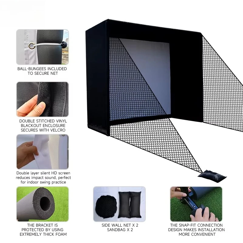شبكات حاوية محاكاة الجولف مقاس 10 × 9 أقدام مع إطار من الألومنيوم وشاشة تأثير عالية الدقة وشبكة جانبية لاستوديو المرآب المنزلي #2