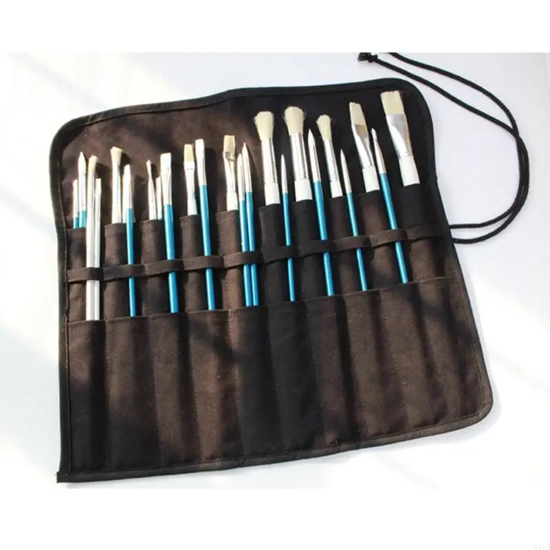 W91A กระเป๋าใส่ดินสอผ้าแคนวาสหนา 20 หลุมม้วนขึ้นที่วางปากกาสำหรับศิลปินนักศึกษา