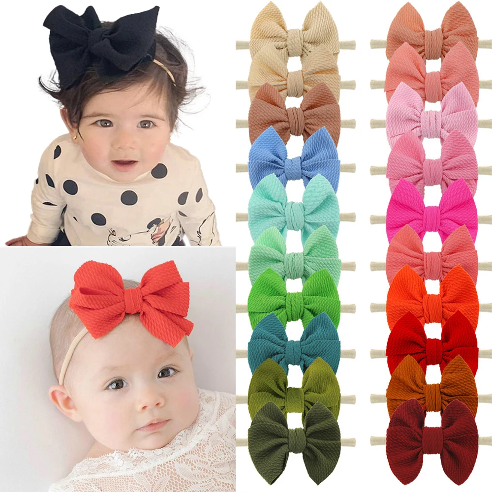 

20pcs 3" Fabric Bow Nylon Headband for Baby Girls Hair Accessories Candy Colors Hairbow Turban Newborn Bowknot Bebes Headbands