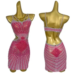 Sparkly Rhinestones Luxury Halter Mini Dress Women Sexy Backless Sheath Birthday Prom Outfit Celebrate Dance Costume Xigua