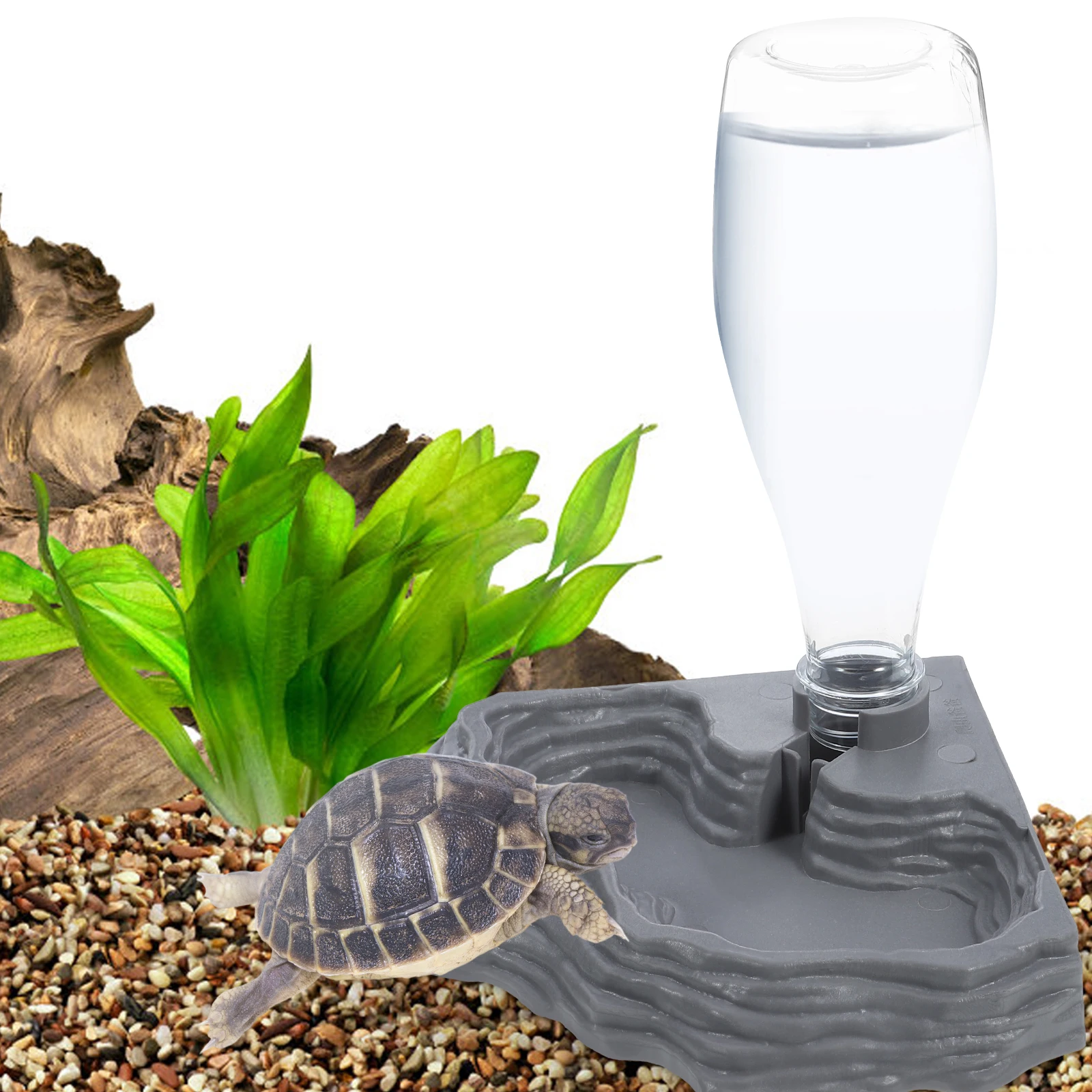 

Creative Reptile Water Feeder Auto Drinking Fountain For Tortoises Lizards Eco-Friendly Smooth Surface Pet Supplies Grey
