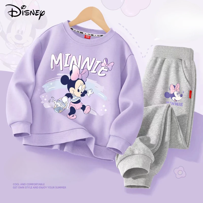 Autumn Baby Girl Boy Clothes Set Children Disney Happy Minnie Printing Sweatshirt Top and Pants Bottom 2 Piece Suit Tracksuit