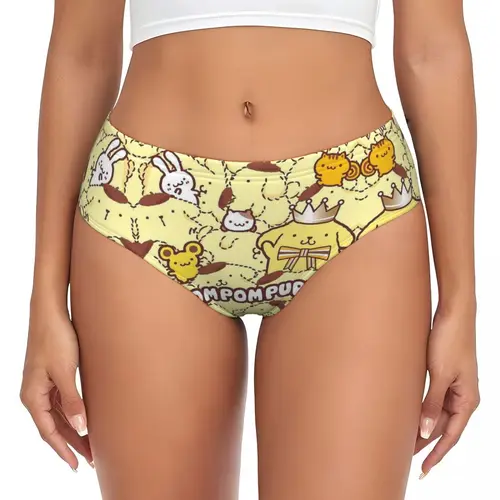 Imagen 1 del producto Ropa interior elástica transpirable personalizada para mujer, bragas con pompón, Purin, lindos y encantadores Animes