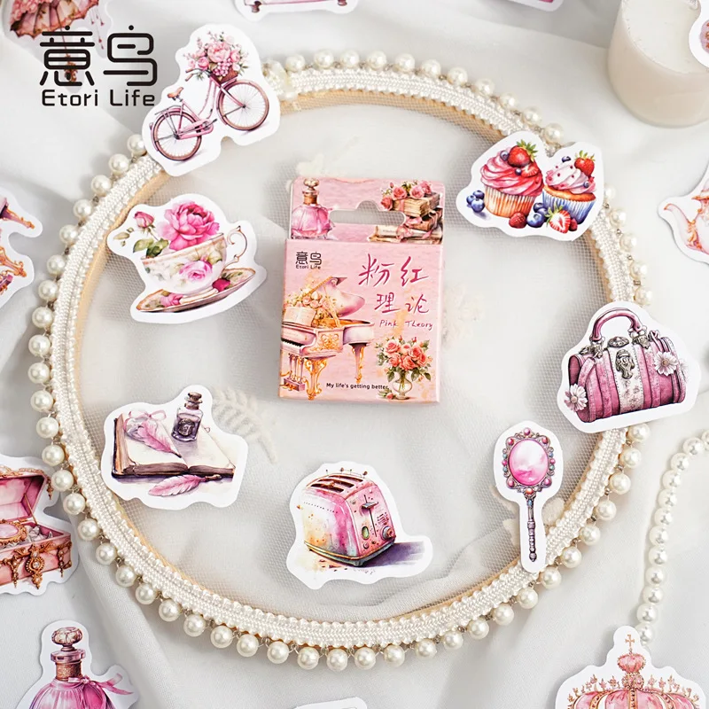 

46Pcs Boxed Pink Theory Stickers INS Style DIY Journal Diary Decor Sealing Stickers