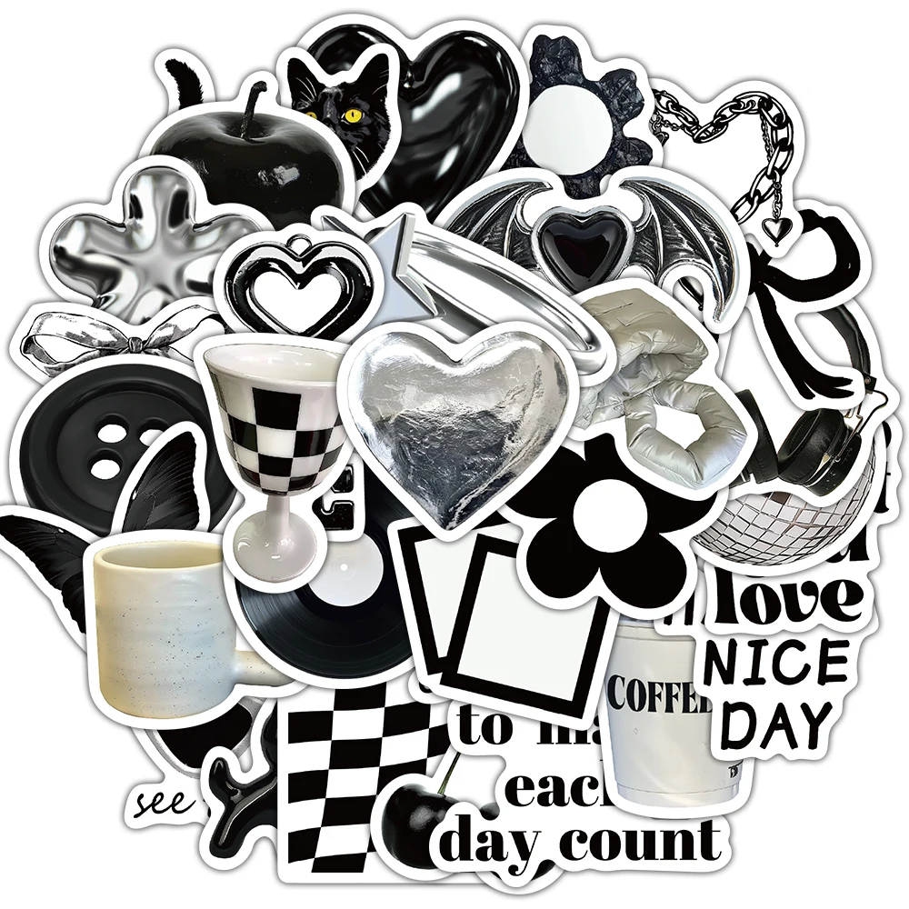 30PCS Black and White Mood Sticker Collage Creative Luggage Notebook Phone Cases Scrapbooking DIY Label Decorative Stickers