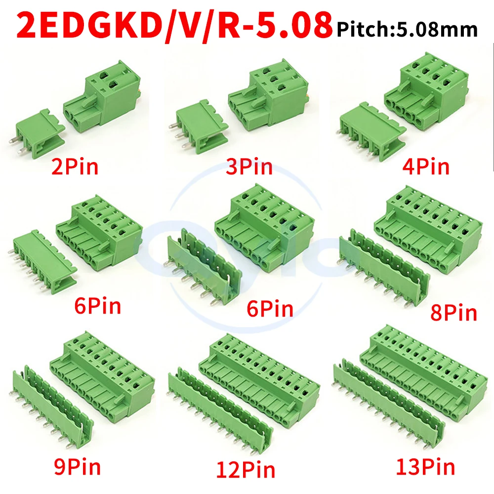 (1 Set) KF 2EDGKD + 2EDGV 2EDGR - 5.08mm spring-loaded screwless 2~24P Phoenix contact terminal plug and socket 15EDGKD/V/R 5.08