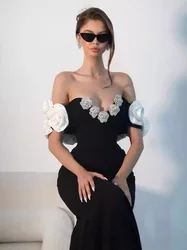 GORAFASHION Bodycon Black Maxi Flower Dress Luxury Bandage Dresses Women Elegant Sexy Dress With Flowers