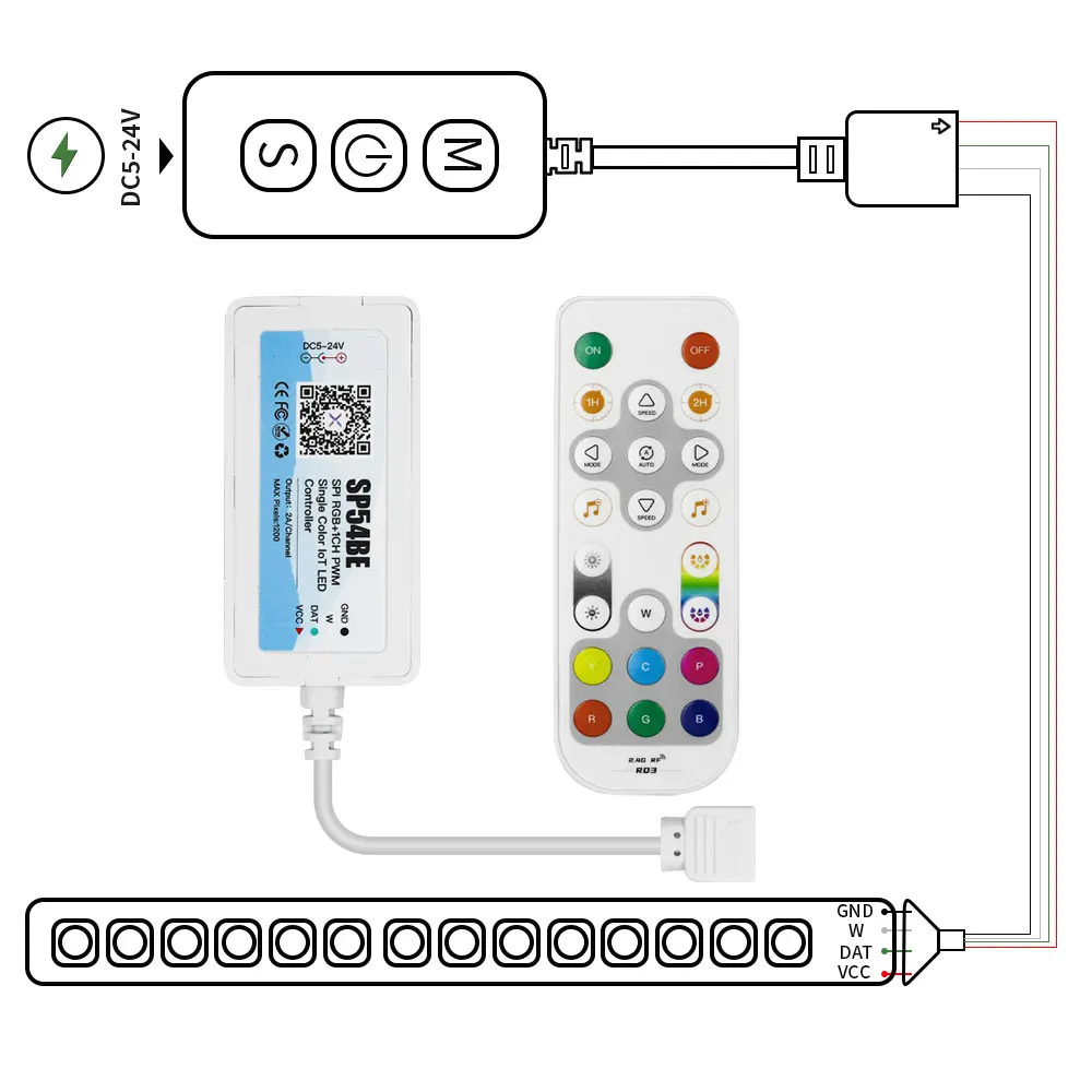 Imagem -03 - Controlador de Tira Led Wifi Bluetooth para Sk6812 Ws2814 5050 Rgb Rgbw Iluminação de Luz Led Alexa Google Casa 524v Ws2812b Ws2811