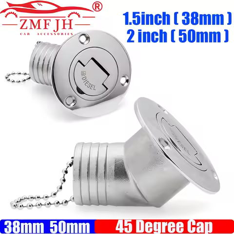 ZMFJH 45 Degree 316 Stainless Steel Deck Filler Key Cap GAS DIESEL FUEL WASTE WATER 38mm 50mm Deck Filler Caps for Marine Boat
