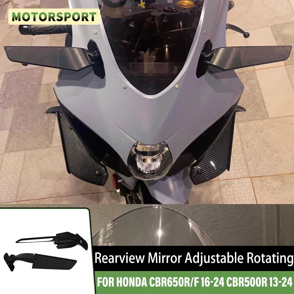 For Honda CBR650R CBR650RF 2016-2024 CBR500R CBR250RR 11-24 Motorcycle Side Mirror Wind Wing Adjustable Rotating Rearview Mirror