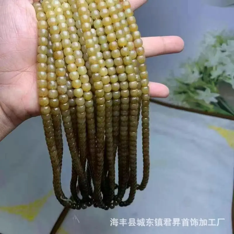 Hetian Jade With Gradient Color, 6X7Mm Vintage-Style Buddhist Beads, Excellent Translucency, Suitable Bracelet And Long
