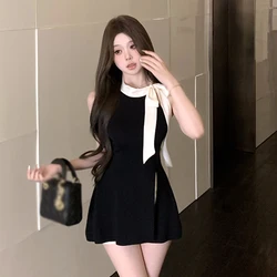 Slim Fit Bodysuits Sleeveless Half High Neck One Line Shoulder Bow Pullover Sexy Bodysuit For Women