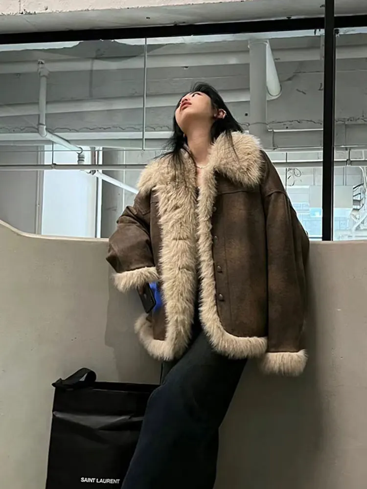 

Lamb Wool Jacket Women Green Woman Color-Blocked Notched Wedding Seductive Lovers Advanced Exquisite Tailored Premium Tassels GF