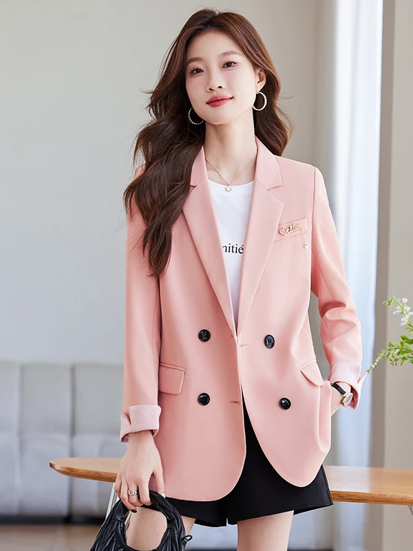 

Casual Tailored Coat for Short Women Autumn Winter Loose Lazy Style High-End Feeling Ladies' Western Suit Top Button Design P...