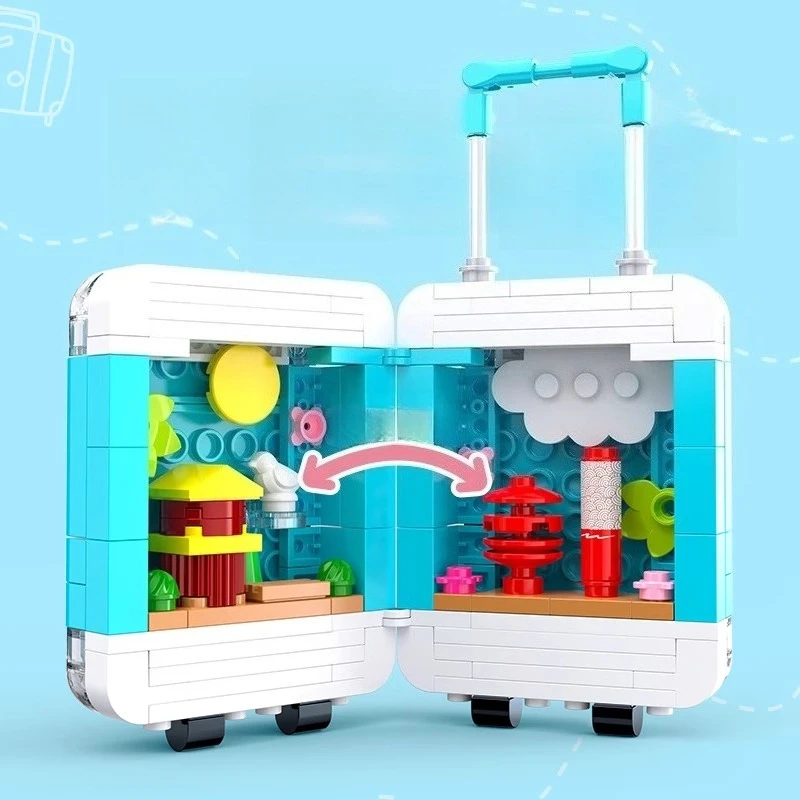 Sembo mini mala de construção, blocos de construção, jogo moderno para crianças, caixa de viagem cultural e criativa, modelo de construção de cidade, presente