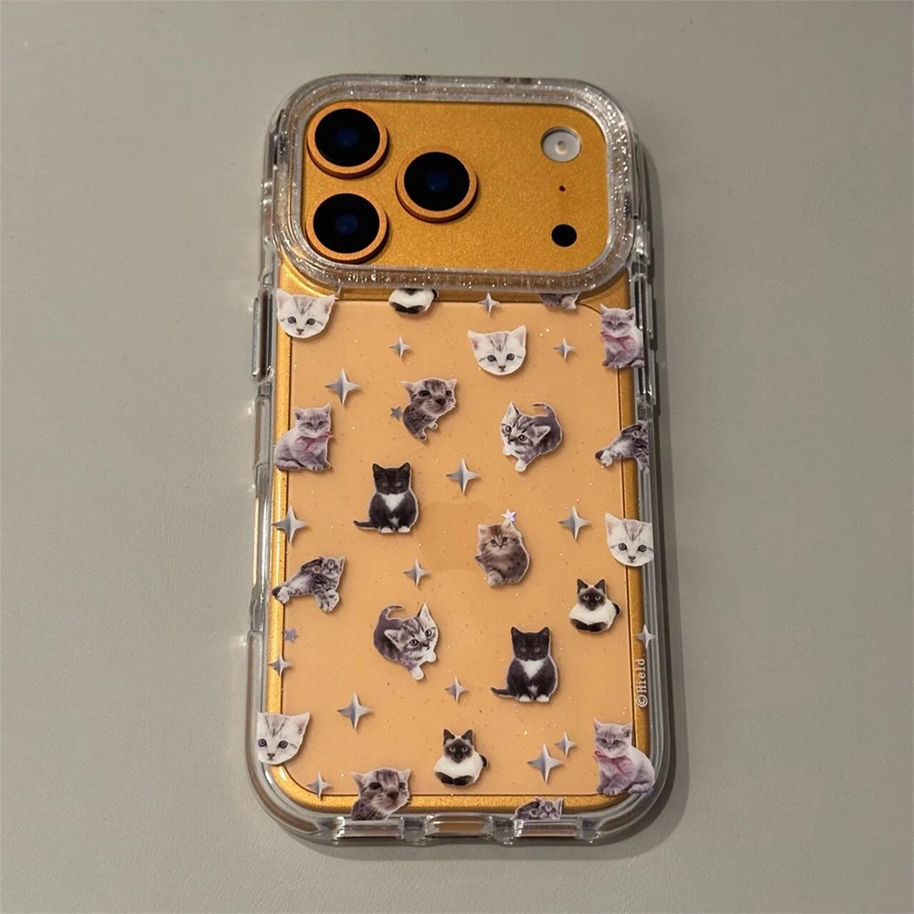Niedliche Welpen-Cartoon-Kätzchen-Glitzer-Sternen-Transparente Hülle für iPhone 16 17Pro 13 14 15 18 Promax Stoßfeste Schutzhülle – Detail 7