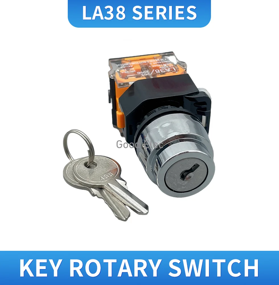 LA38-11Y/2 LA38-20Y/3 22mm Knob Selector Rotary Lock Key Switch 2 3 Position 1NO1NC 2NO with 2 Keys Latching Push Button Switch