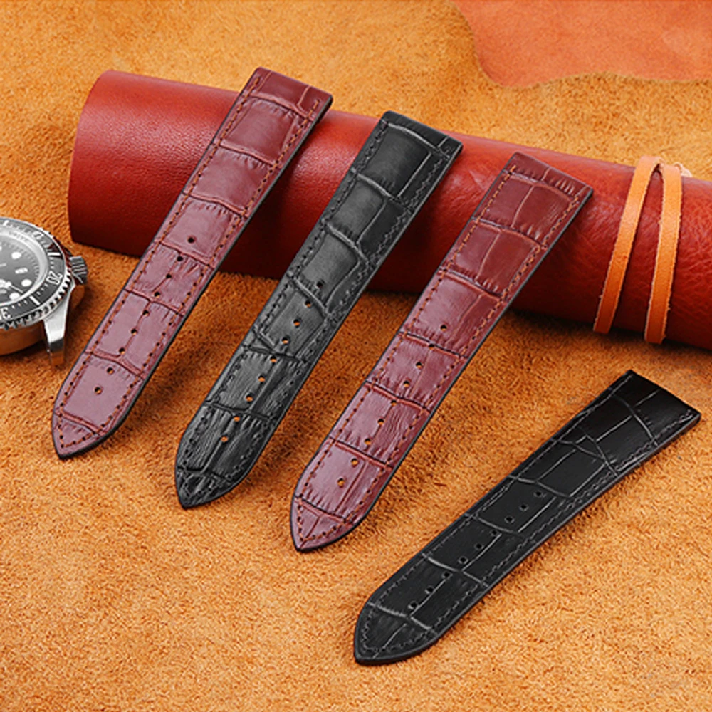 For IWC/Amani/seiko19mm 20mm 22mm Black brown Genuine Leather Rubber Watch Strap Men Waterproof Silicone Cowhide Band Bracele