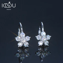 Original 925 Sterling Silver Flower Hoop Clip Earrings D0.60CT Full Moissanite Earrings for Women Wedding Jewelry Valentine Gift