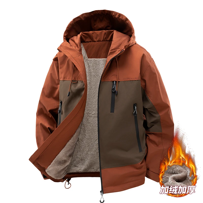 Mens Thick Warm Fleece Jacket Autumn Winter Coats Outdoor Patchwork Jacket Ski Climbing Windbreaker Waterproof Puffer Jacket Men