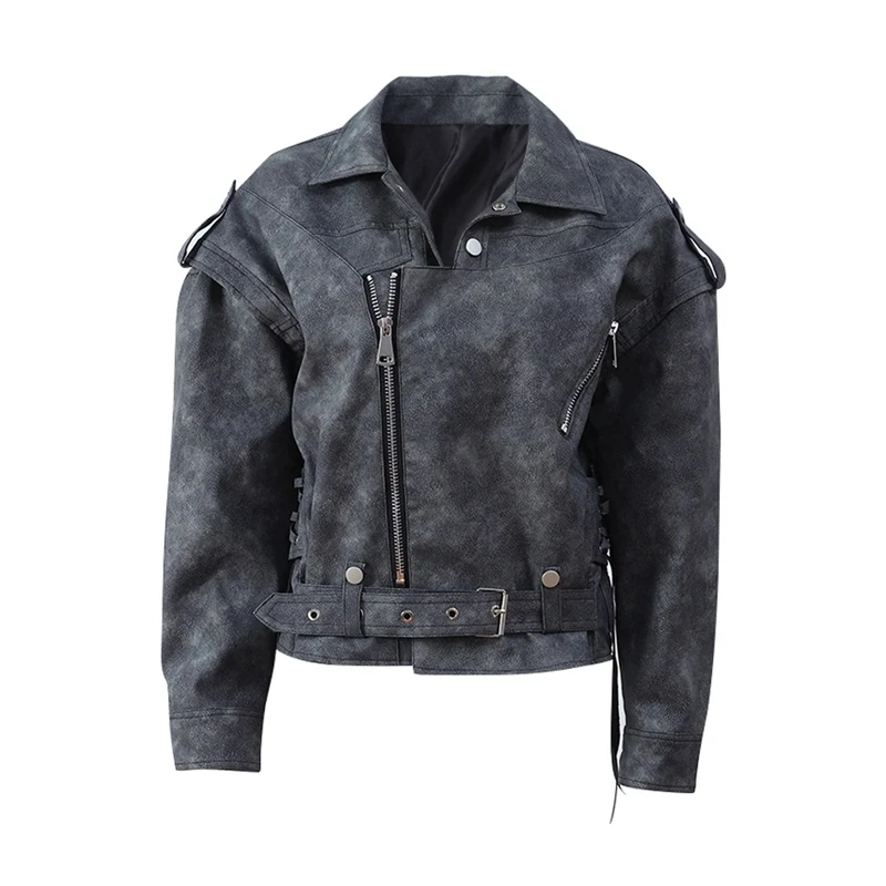 Veterschoenen Vrouwen Leren Jassen Vintage Bomberjack Streetwear Slip Kraag Pu Motobiker Bovenkleding Mode Lederen Kleding