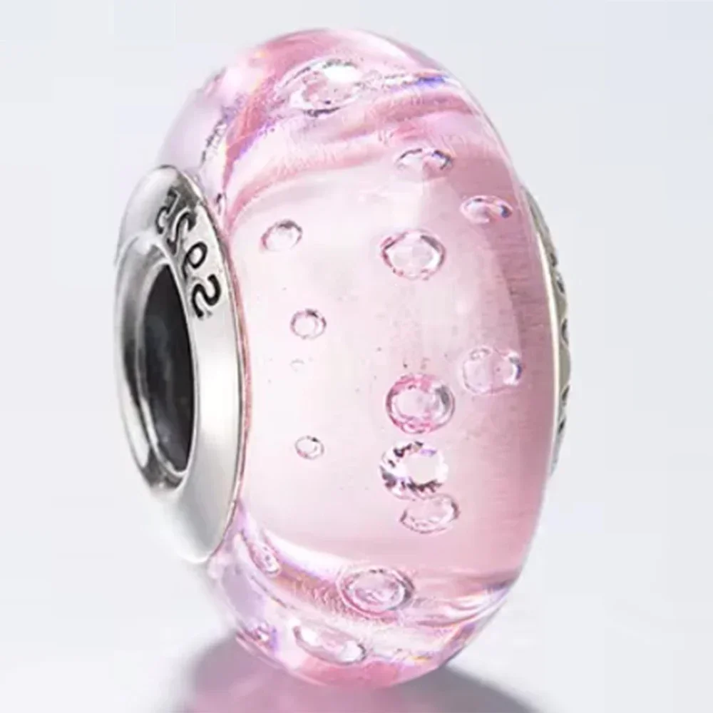 Klassischer 925 Sterling Silber Farbiger Blumen-Blatt-Kosmos-Regenbogen Murano-Glas Charm-Anhänger für DIY-Armbänder Damenschmuck Geschenk