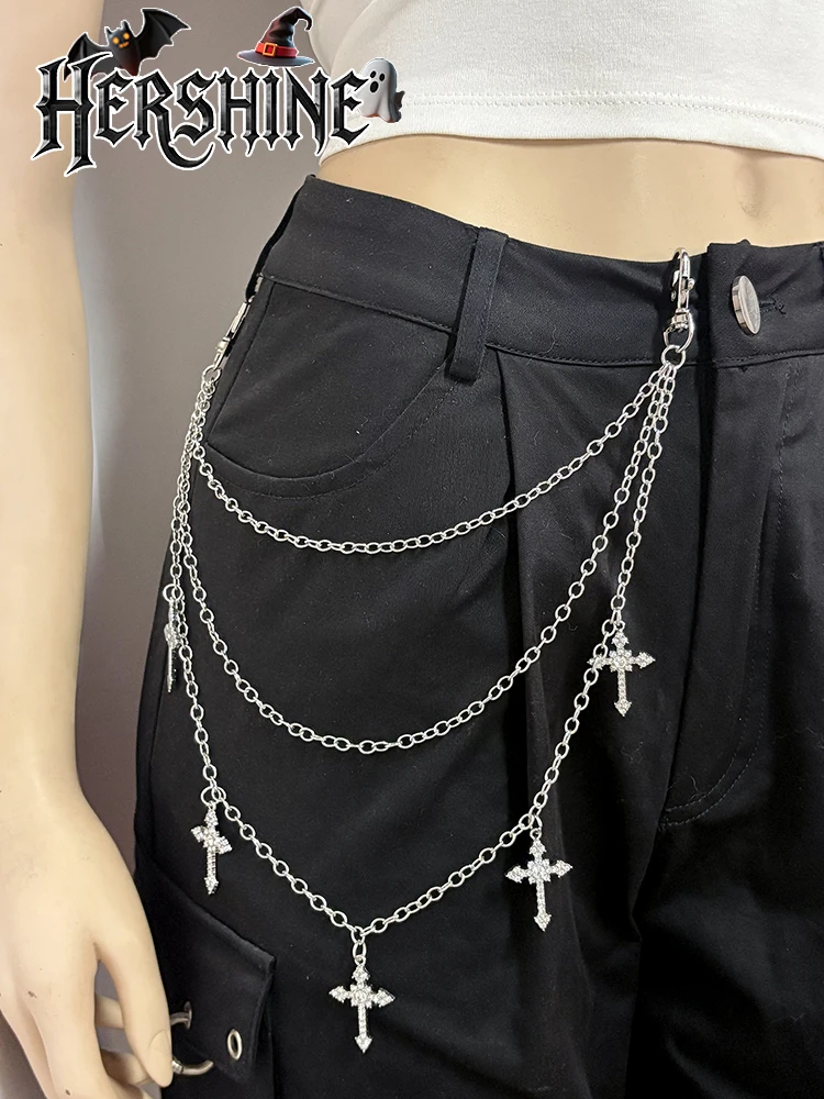 HERSHINE Women's Fashion Cross Pendant Decorative Pants Chain, Y2K Gothic Punk Harajuku Rock Hip Hop Accessory，spring，summer