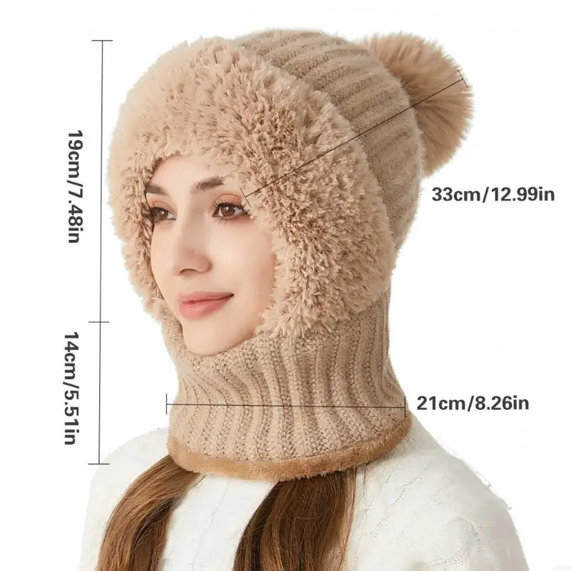 39BD Gestrickte Wintermütze für Damen, warme Pullover-Mütze, Outdoor-Unisex-Mütze, Halswärmer für Outdoor-Aktivitäten – Detail 6