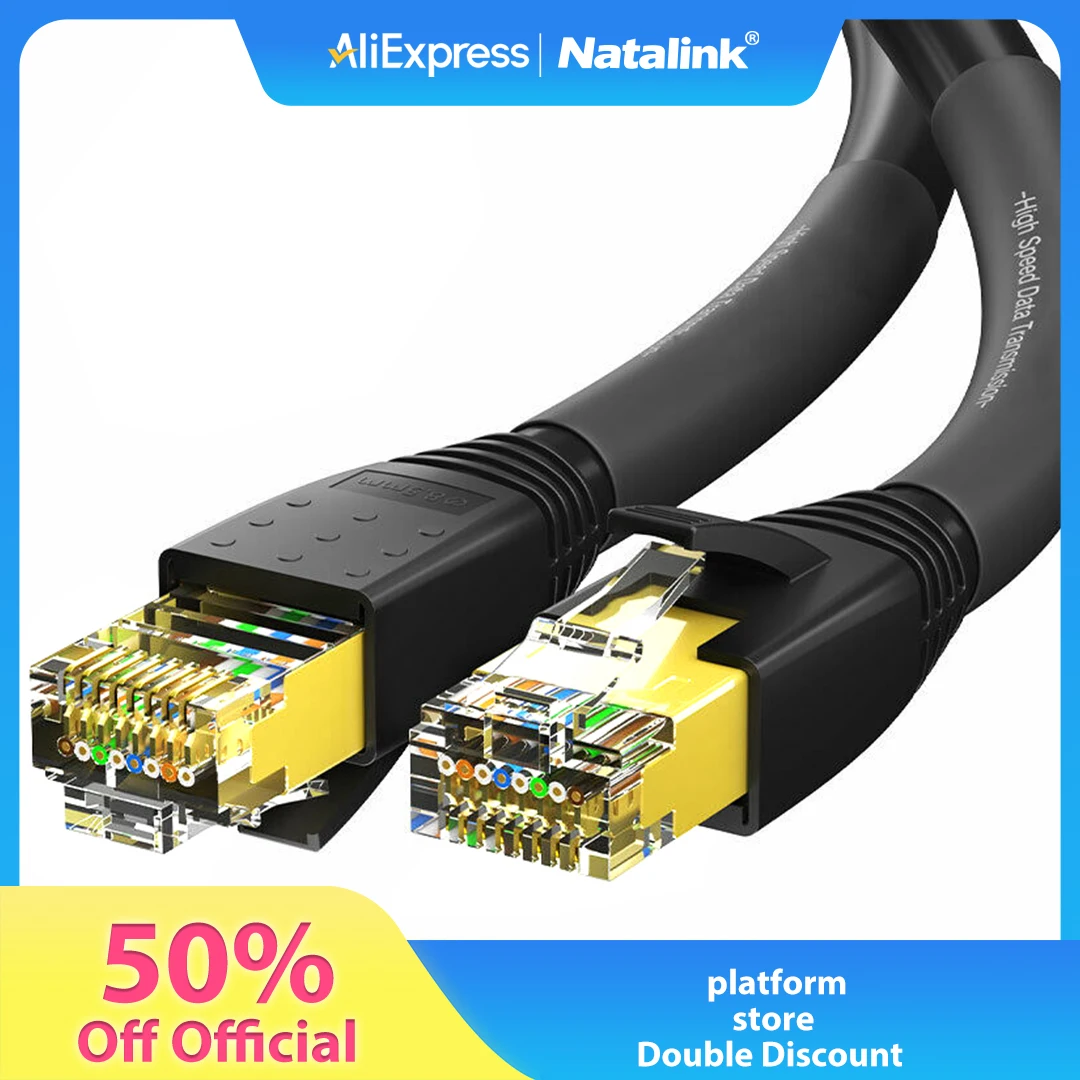 

Natalink CAT8 Ethernet Cable 24AWG 40Gbps 2000Mhz Heavy Duty High Speed Gigabit SFTP Lan Network Internet Cables, Outdoor&Indoor