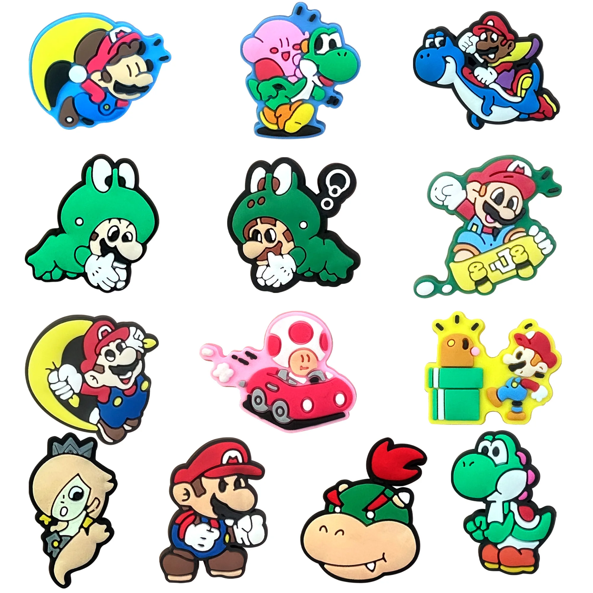 

1-13PCS MINISO Cartoon Plumber role Shoes Charm Decorations Mario series PVC Decorations Detachable Waterproof For Party Gifts