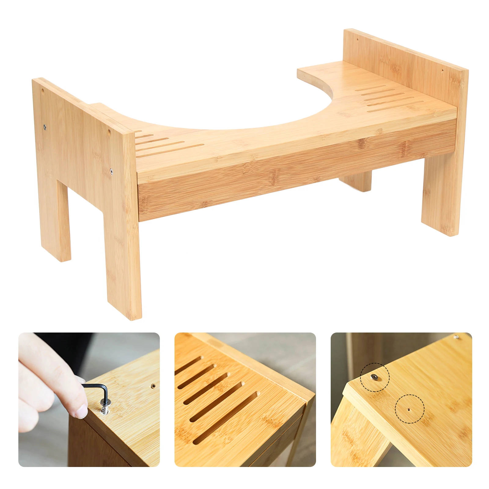 Non-Slip Step Board Footrest Bamboo Toilet Stool Aid Adjustable Height Curved Width 30cm Mat Bathroom