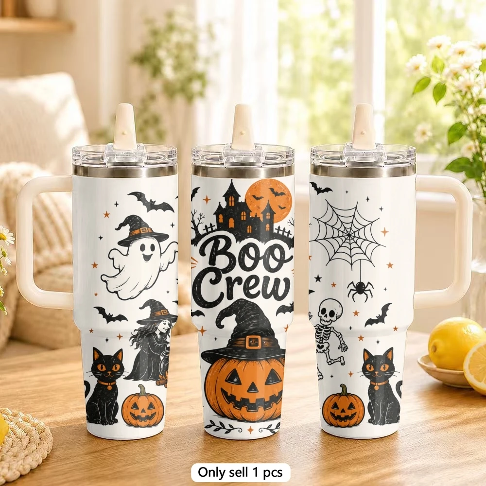 Happy Haunted House Vacuum Flasks 40oz Stainless Steel Tumbler with Handle Straw Lid Vacuum Insulated Double Wall Leak Proof