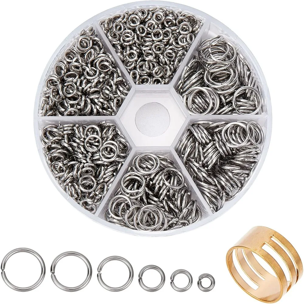 1000pcs 304 Stainless Steel Jump Rings 18-Gauge Open Jump Ring 4/5/6/8/9/10mm Connector Rings O Ring Chainmail Rings for Earring