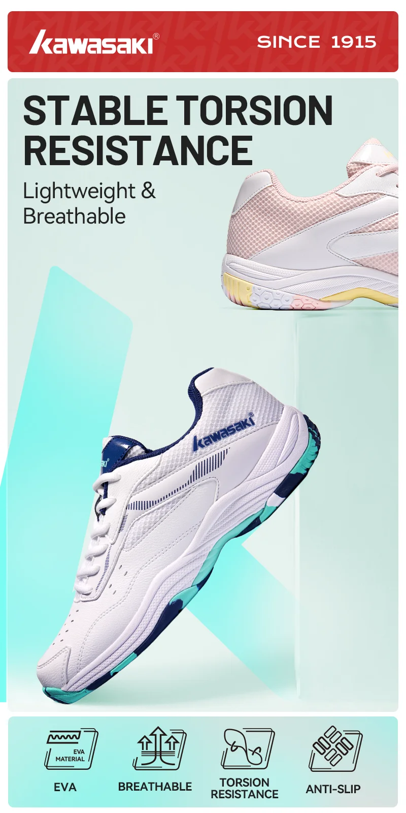 Kawasaki Herren Badminton Schuhe Professionelle Sportschuhe für Frauen Atmungsaktive Indoor Court Sneakers K-086 – Detail 5